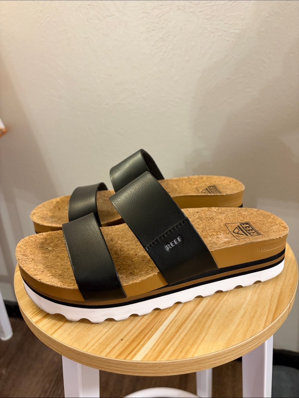 Reef Women's Black Double-Strap Cork Platform Sandals